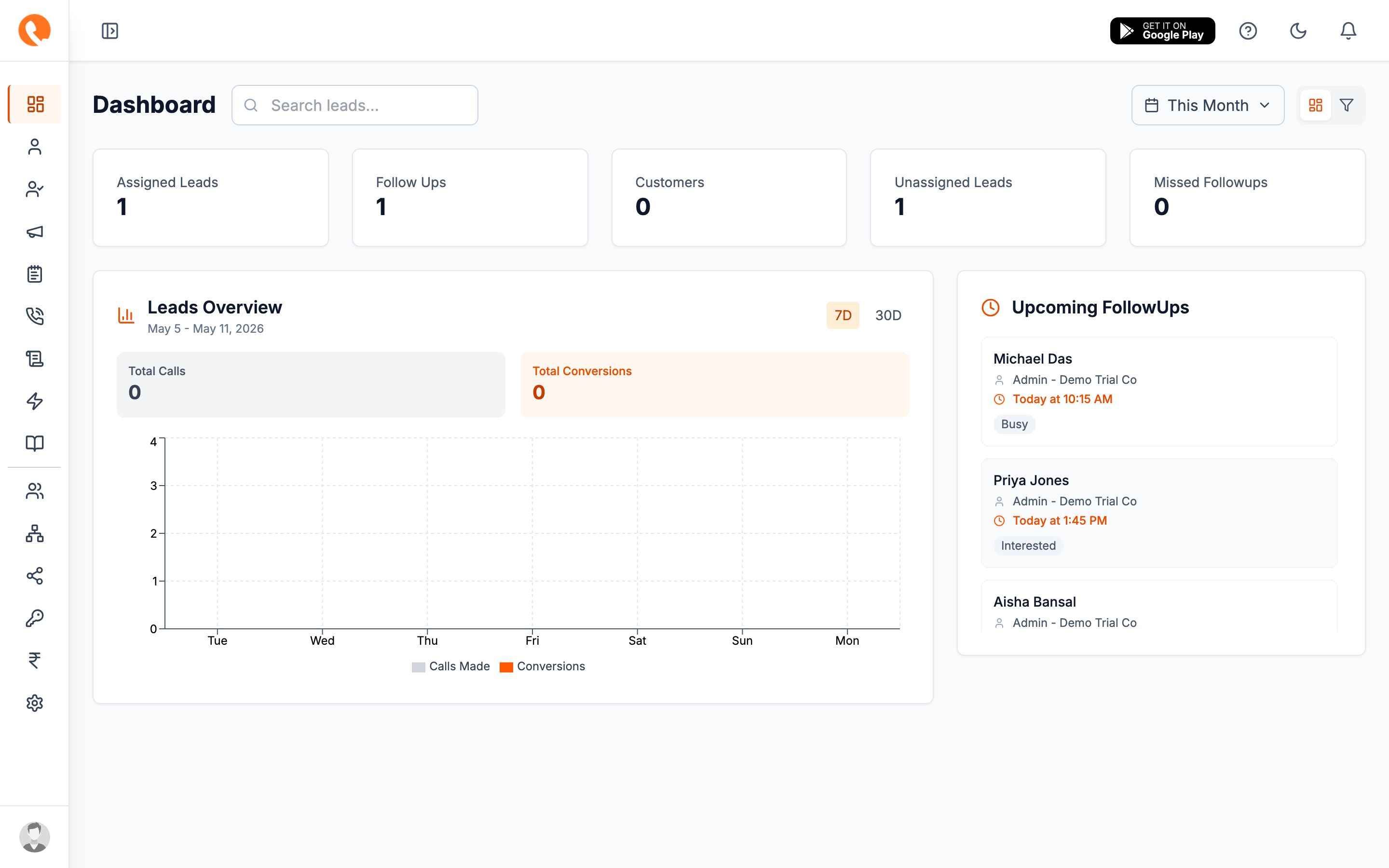 Dashboard after first login
