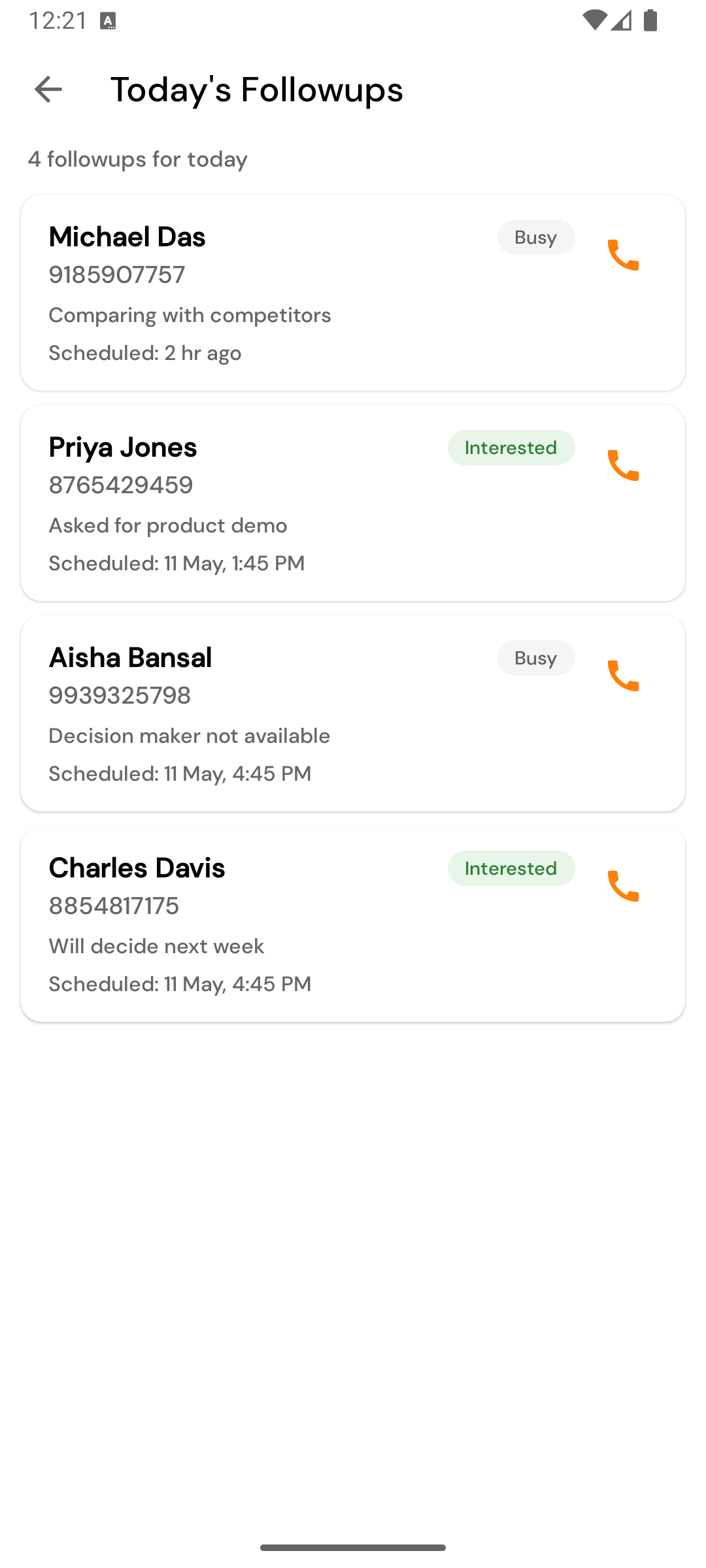 Today's Follow-ups screen