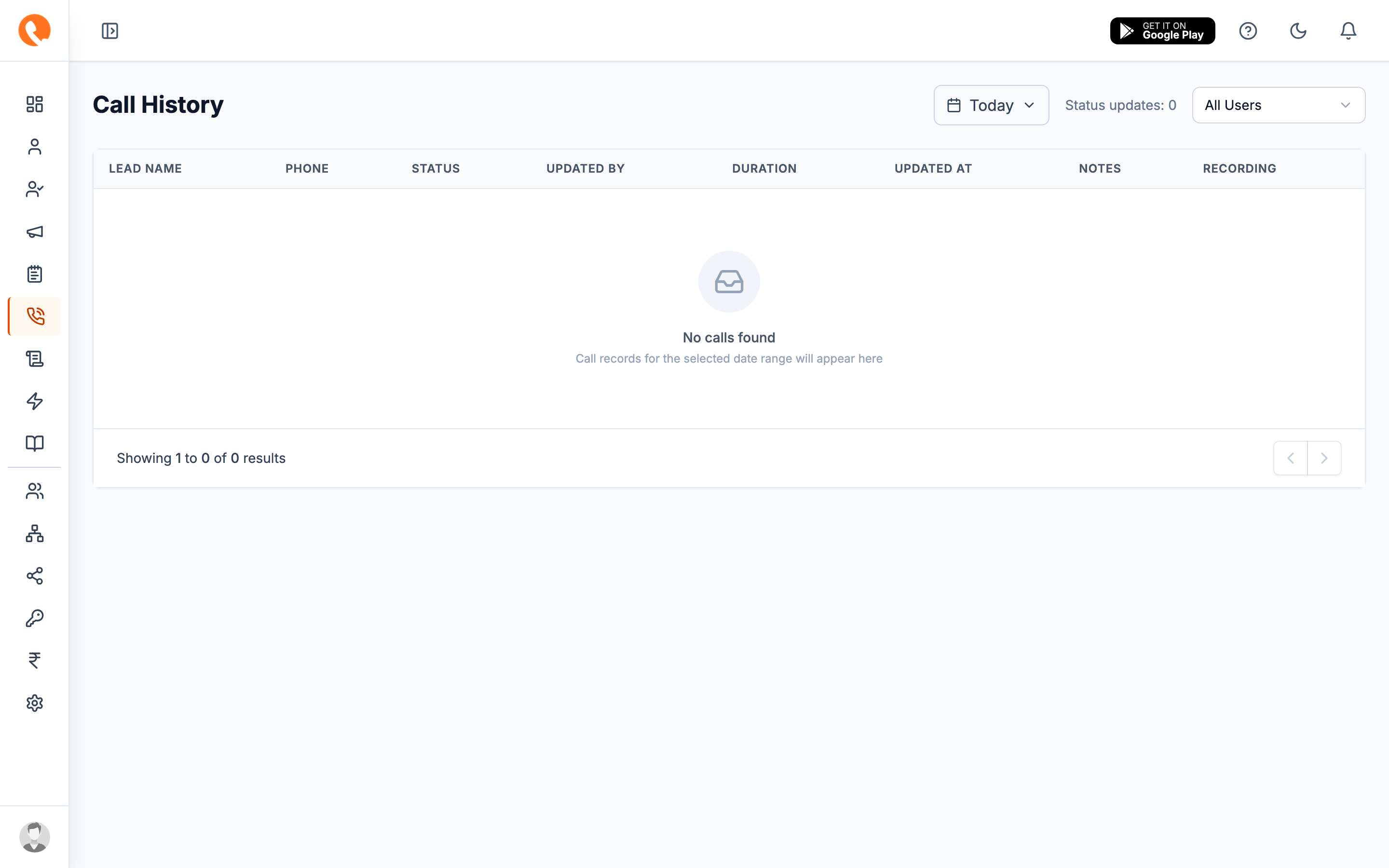 Call history page