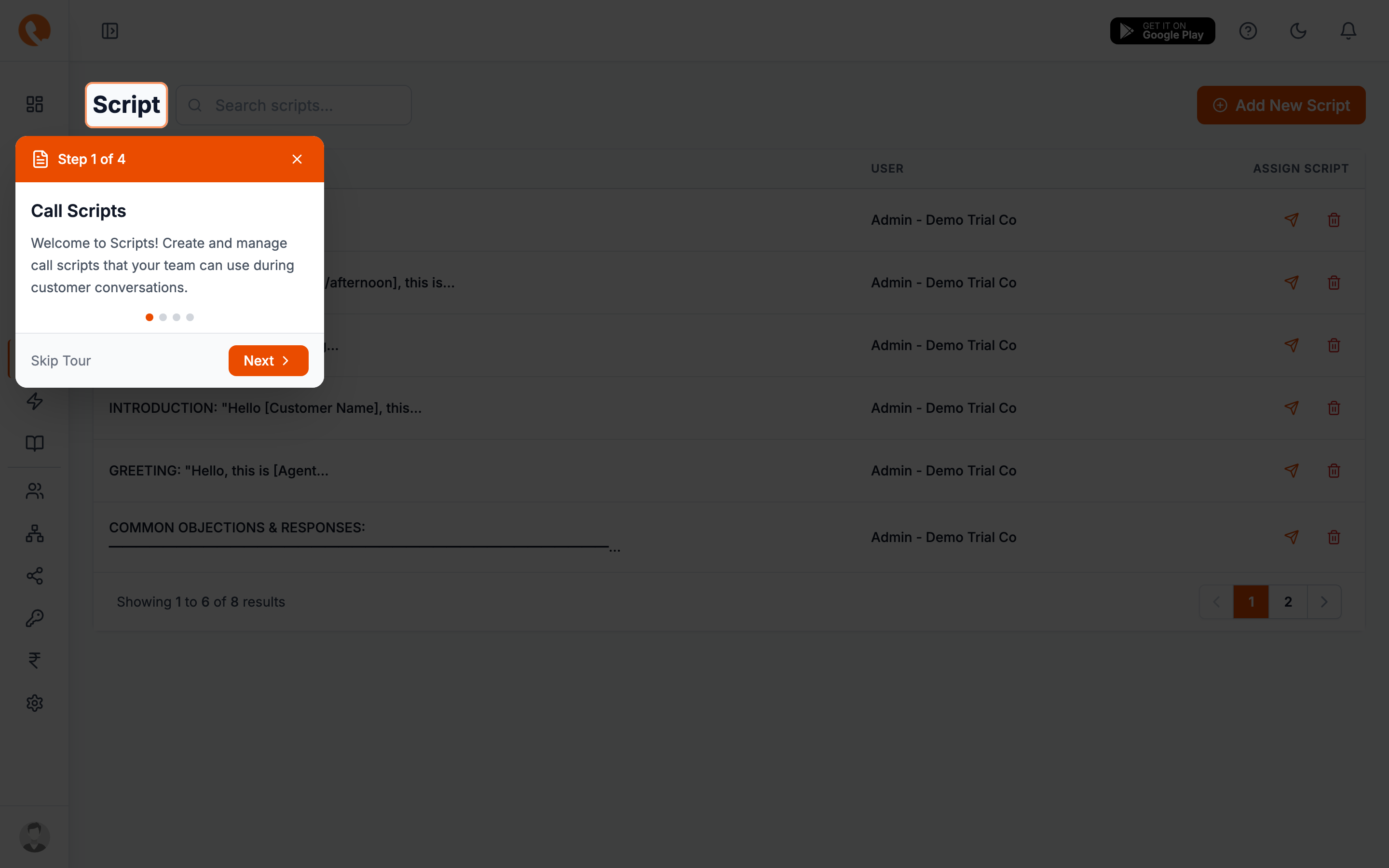 Scripts page