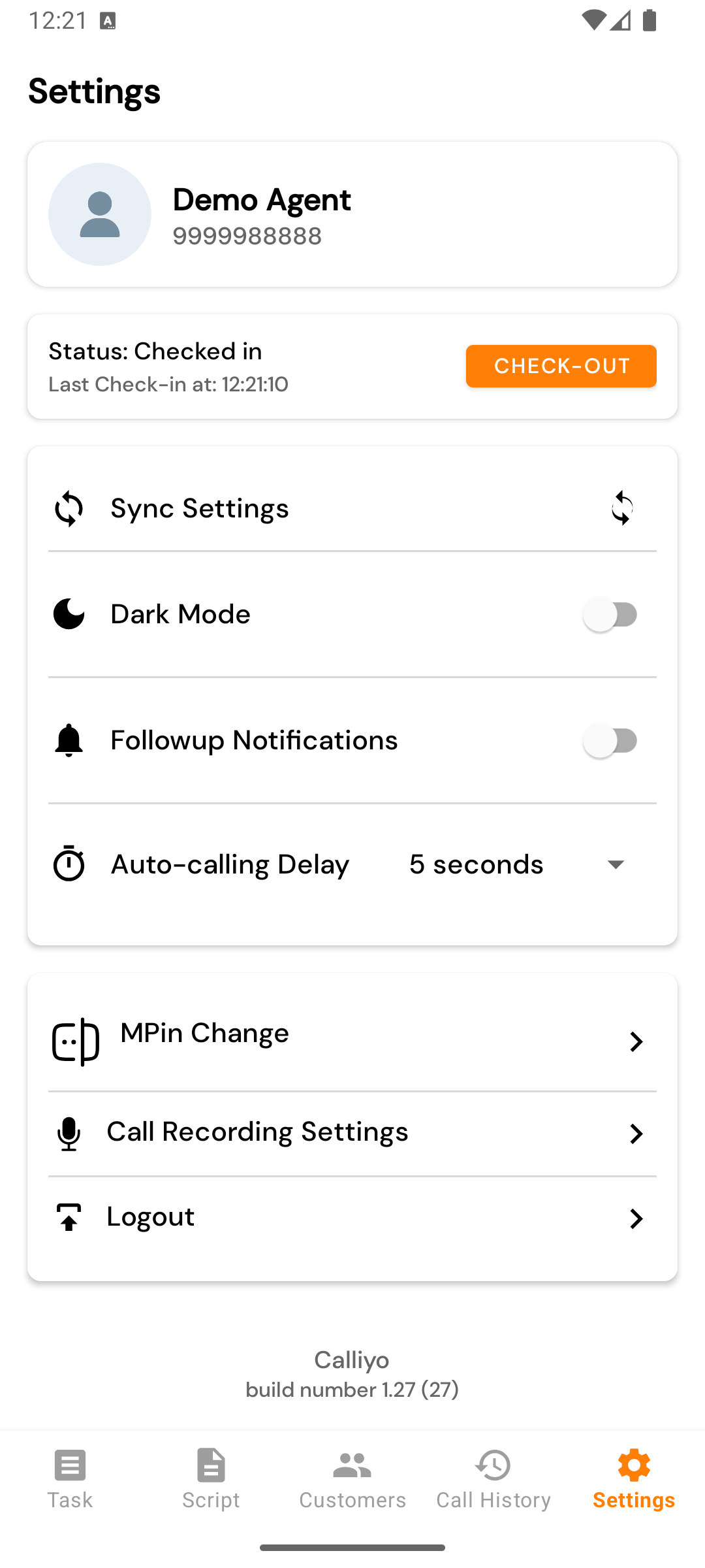 Settings tab