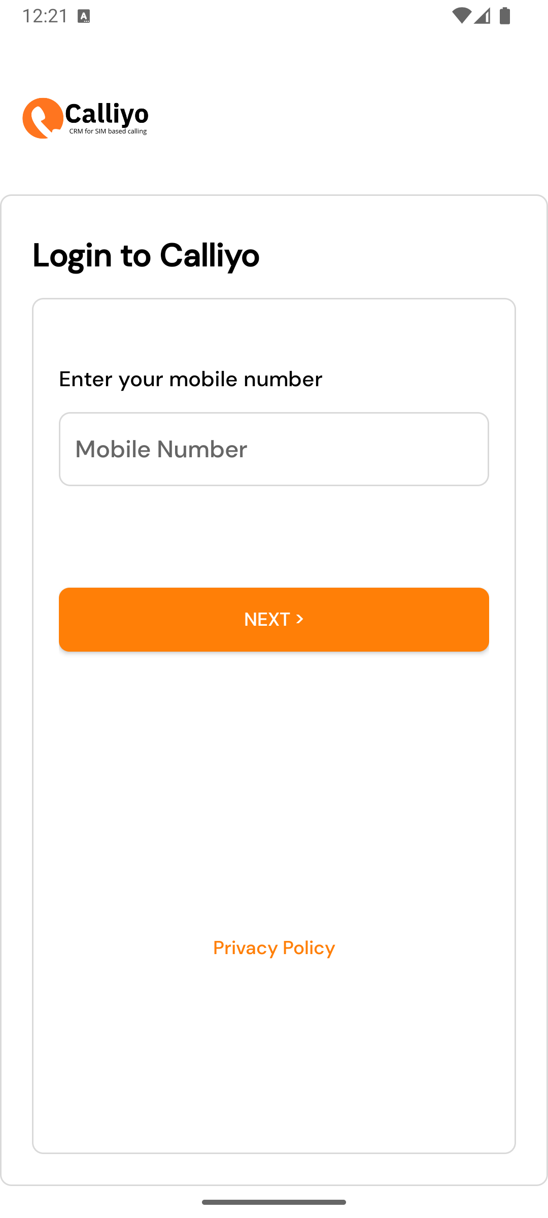 Mobile sign-in screen